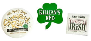 3 St Patrick's Day Irish Bartender Pub Crawl Pinback Button Flair Vintage 1990er - Bild 1 von 5