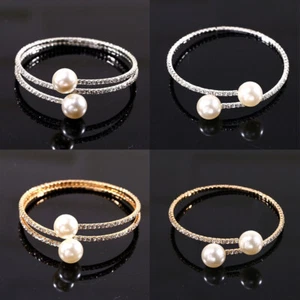 Spiral Bracelet Wedding Bracelet Crystal Peral Diamante Bridal Bangle - Picture 1 of 11