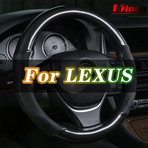 For LEXUS IS300 LS460 IS350 Black 15" Steering Wheel Cover Carbon Fiber Leather - Bild 1 von 12