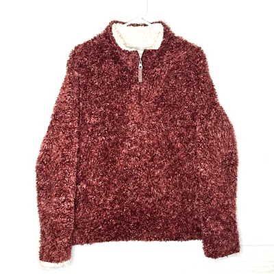 Usada en Excelente Condición Impermeable Para Mujer Imitación Sherpa Cuello Sudadera L Borgoña Foto 1 de 4