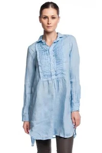 CP Shades Annette Tuxedo Tunic Sky pleaded bib peasant tux dress Linen Blue NEW - Picture 1 of 4