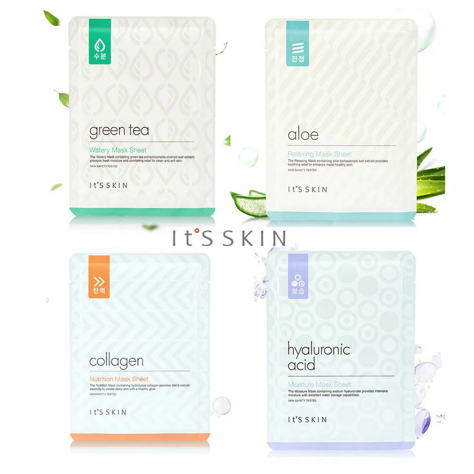 [It's Skin] 17g x 4 pcs or 12pcs Collagen Hyaluronic Green Tea Aloe Mask Sheet - Image 1 of 1