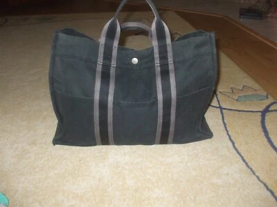 Auténtico Bolso de Mano Hermes Lona Azul Gris Unisex Escuela Playa Tienda Trabajo Viaje Gimnasio #372 Foto 1 de 4