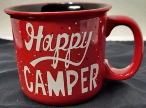 Lazy One HAPPY CAMPER 16 Unzen Keramik Kaffeebecher Elch & Bär Lagerfeuer Marshmallow - Bild 1 von 6