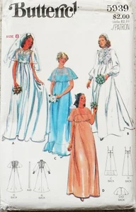 Vintage 1970s Misses Bridal Gown Wedding Bridesmaid Butterick 5939 Pattern Sz 8 - Picture 1 of 2