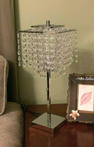 Chrome glamorous REAL CRYSTAL HANGING BEADS table lamp -20"H - Picture 1 of 2