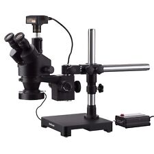 AmScope 3.5X-90X Trinocular Stereo Zoom Microscope Boom + LED + 10MP Camera