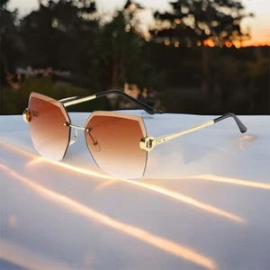 New Boutique Retro Gradient Rimless Brown Tinted Lenses - Picture 1 of 2