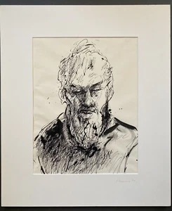 Original Tuschezeichnung Howard Ikemoto alter bärtiger Mann Portrait 17x13 - Bild 1 von 10