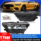 Pair LED Headlights For Ford Mustang 15 16 2017 Head Lamps Shelby GT350R 18-222