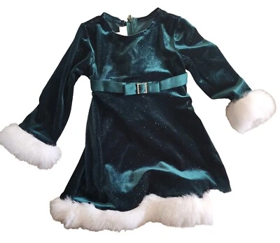 Vestido de Navidad Bonnie Bebé Terciopelo Verde Brillante Niñas Vacaciones 18 Meses Foto 1 de 4