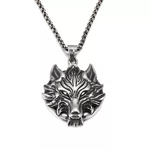 Juego de Cadena Collar Colgante Cabeza de Lobo Vikingo Plata Oro Acero Inoxidable para Hombre - Imagen 1 de 14