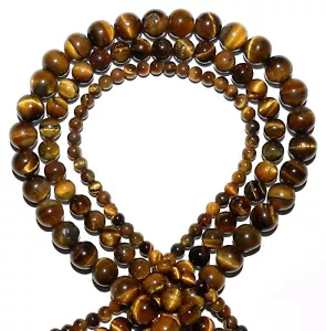 GR127 3-Stränge goldenes Tigerauge 4 mm 6 mm 8 mm Runde Edelstein Perlen 15" - Bild 1 von 1