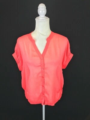 Blusa Willi Smith Feminina Tamanho M Rosa Coral Transparente SS Top Chiffon Verão Casual - Imagem 1 de 4