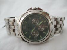 Paul Jardin Watch Silver Toned Stainless Steel Band Round Green Face Elegant