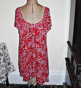 COOL RIVER ISLAND RED ABSTRACT LAGENLOOK TOP STRAP & DROP SHOULDER SLEEVES 16 - Picture 1 of 4