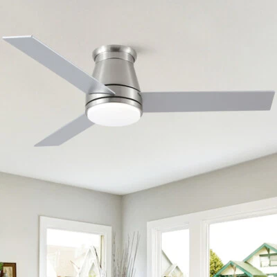 48" Modern Matte Silver Bruched Nickel Lowe Profile Ceiling Fan with Light - Image 1 of 4