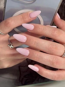 24pcs Long Almond Shaped Nude Pink Fake Nail Set Press On Nails False Nails Glue - Picture 1 of 6