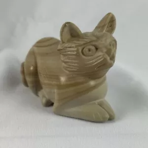 Sitzende Katze Figur 2,5"" x 3,5"" handgeschnitzt Marmor Stein beige - Bild 1 von 9