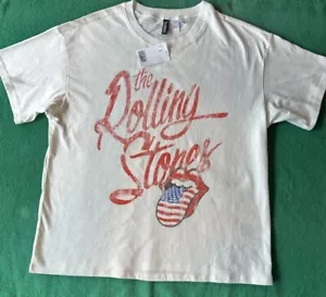 H&M Divided THE ROLLING STONES Adult Medium USA Logo Off-White T-Shirt Top - Picture 1 of 6