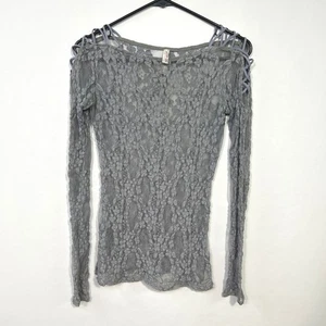 Intimately FP Gray Lace Top S Sheer Long Sleeve Whimsigoth Coquette Poets - Picture 1 of 9