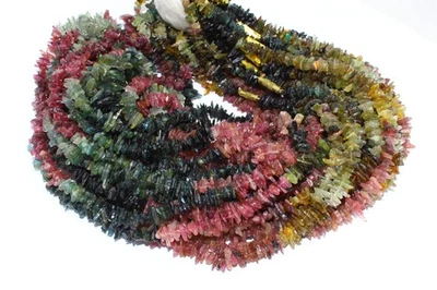 Natural Multi Tourmaline Nugget Bead 4-6mm Smooth Uncut Gemstone 36" Long Strand - Image 1 of 4