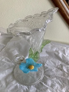 Murano Silber Fleck ausgefallene Blume Füllhorn Kunst Glas Vase vom Künstler - Bild 1 von 14