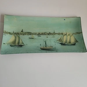 John Derian Seaport Pencil Glass Tray Decoupage Harbor Massachusetts Rare Signed - Picture 1 of 18