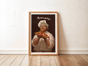 Funny Kitchen Art Wall Decor Pizza Love Vintage Style Classical Painting Poster - Picture 1 of 5