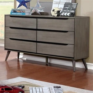 Furniture of America Belkor Mid-Century Modern Wood 6-Drawer Dresser in Gray - Picture 1 of 3