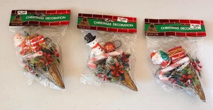 Vintage Klasse Borte Weihnachtsmann Schneemann Weihnachtsdeko 3 Ornamente Neu in Verpackung - Bild 1 von 5