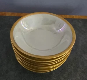 White Iridescent Berry Dishes w/Gold Rim Set of 8 - Picture 1 of 3