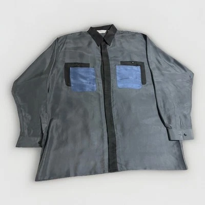 CAMISA DE SEDA VINTAGE PARA HOMBRE GENELLI Azul Gris 100% Seda XL Foto 1 de 4