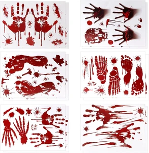 Halloween Bloody Handprint Footprint Window Stickers 12 Sheets Wall Floor Decor - Picture 1 of 8