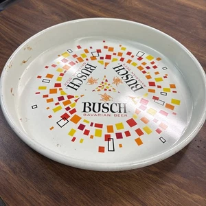 Busch Bayrisch Bier Serviertablett Metall Orange Gelb Rot Weiß 13" Vintage - Bild 1 von 1