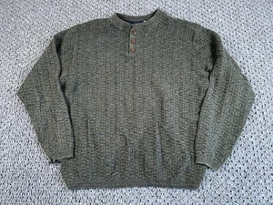 VTG 90s Chunky Henley Sweater Adult Large Olive Green Cotton Blend Knit Preppy - Picture 1 of 12