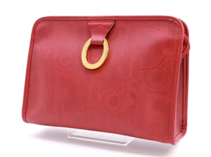 Christian-Dior Clutch Handbag Purse Trousse Charm PVC Red Vintage Authentic - Picture 1 of 20