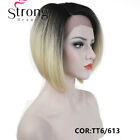Bob Lace Front Wig with L Part Ombre Blonde Root Hand tied Invisible Synthetic