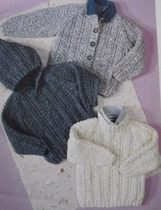 (BC25) KNITTING PATTERN - ARAN CABLE BABY / CHILDRENS JUMPERS 3 STYLES 20" - 30" - Picture 1 of 1