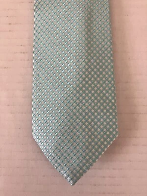 Corbata Lands' End para hombre corbata de seda cosida a mano verde mar blanco tejido a cuadros Foto 1 de 4