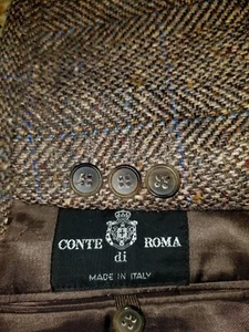 Chaqueta Blazer Abrigo Deportivo De Colección Conte Di Roma Marrón Azul Ted Tweed 43R Italia - Imagen 1 de 5