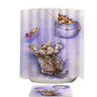Cute Purple Art Tabby Kitten and Mice Shower Curtains