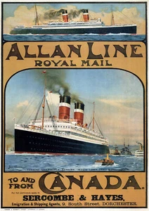 Shipping Poster - Allan Line to Canada - 1913 - Vintage Reprint A4 Wall Art - Picture 1 of 1