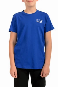 Emporio Armani EA7 Boys Bright Blue Short Sleeve Logo Print Crewneck T-Shirt - Picture 1 of 7