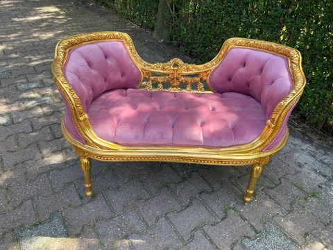 French Louis XVI Style Pink Velvet Settee Cover