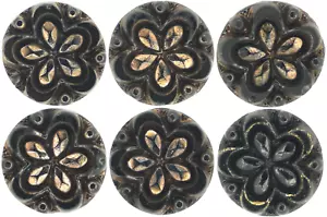 C1890s Victorian Black Glass Floral Starburst Bronze Luster Button Set LOT 6 - Picture 1 of 13