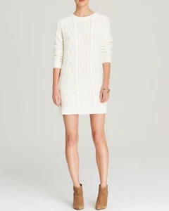 Minkpink Cable Knit Sweater Dress Cream Crew Long Sleeve - Picture 1 of 4
