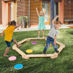 Wooden Balance Beam & Step Stones 12-Piece Kids Gymnastics Obstacle Course Toy - Picture 1 of 8