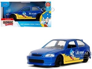 1997 HONDA CIVIC TYPE R BLUE "SONIC THE HEDGEHOG" 1/32 DIECAST BY JADA 35482 - Picture 1 of 7