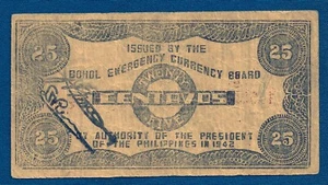 25 Centavos 1942. WWII Philippines banknotes, Emergency Currency Board !! - Picture 1 of 2